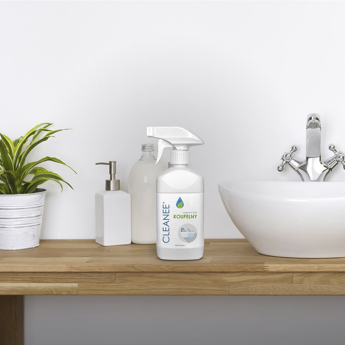 Přírodní čistití prostředek na koupelny s dlouhodobým hygienickým účinkem.